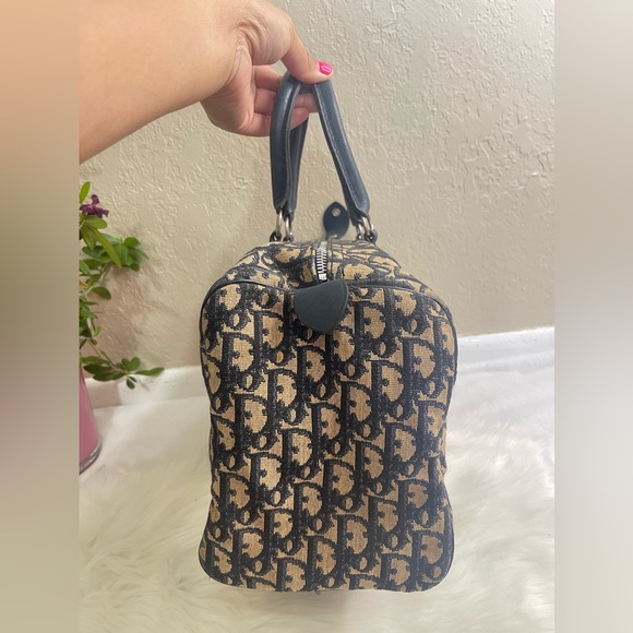 CHRISTIAN DIOR Monsieur Boston Navy & Beige Monogram Coated Canvas Handbag - Picture 6 of 17